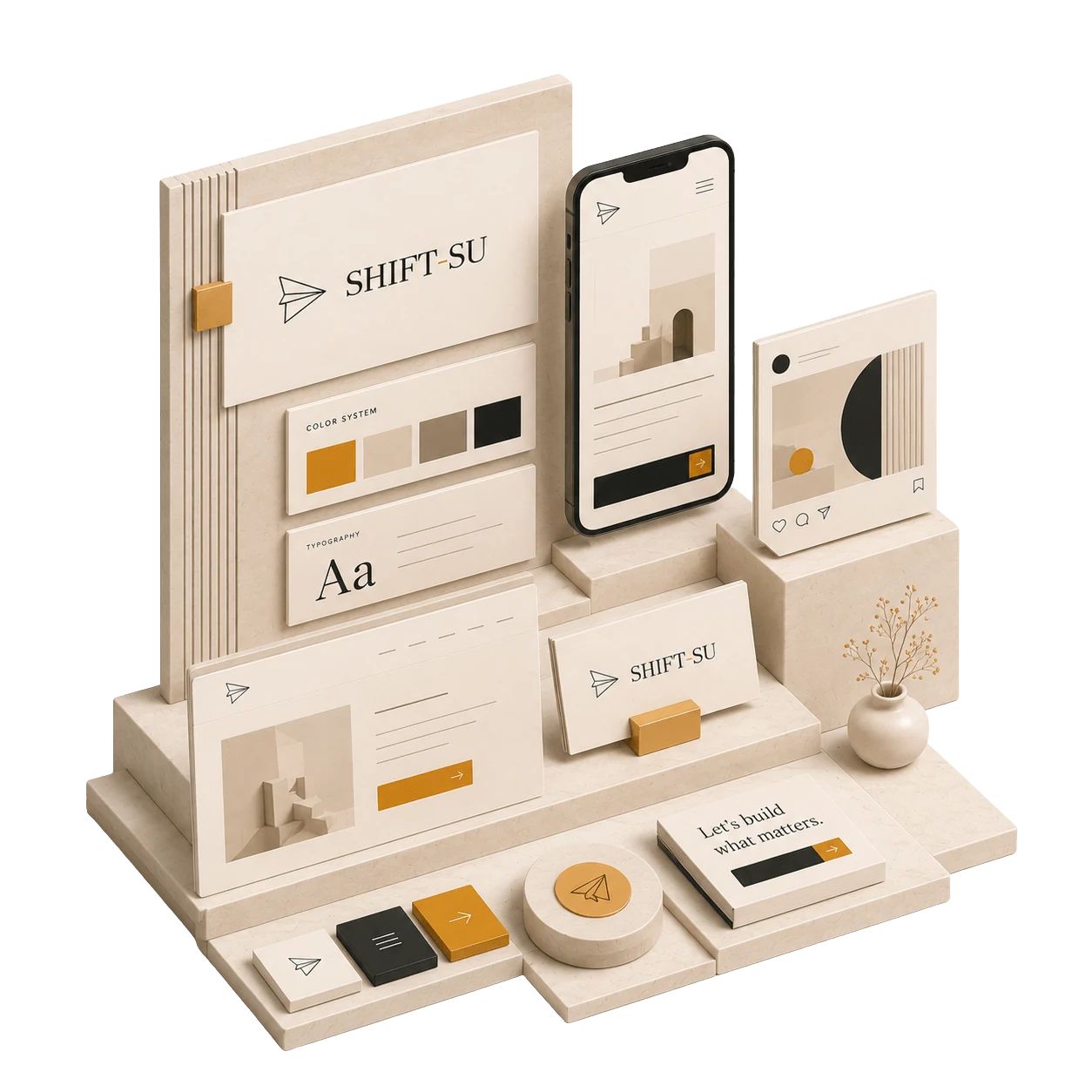 Finished brand system — logo, color, typography, and on-brand assets ready for use across customer touchpoints.